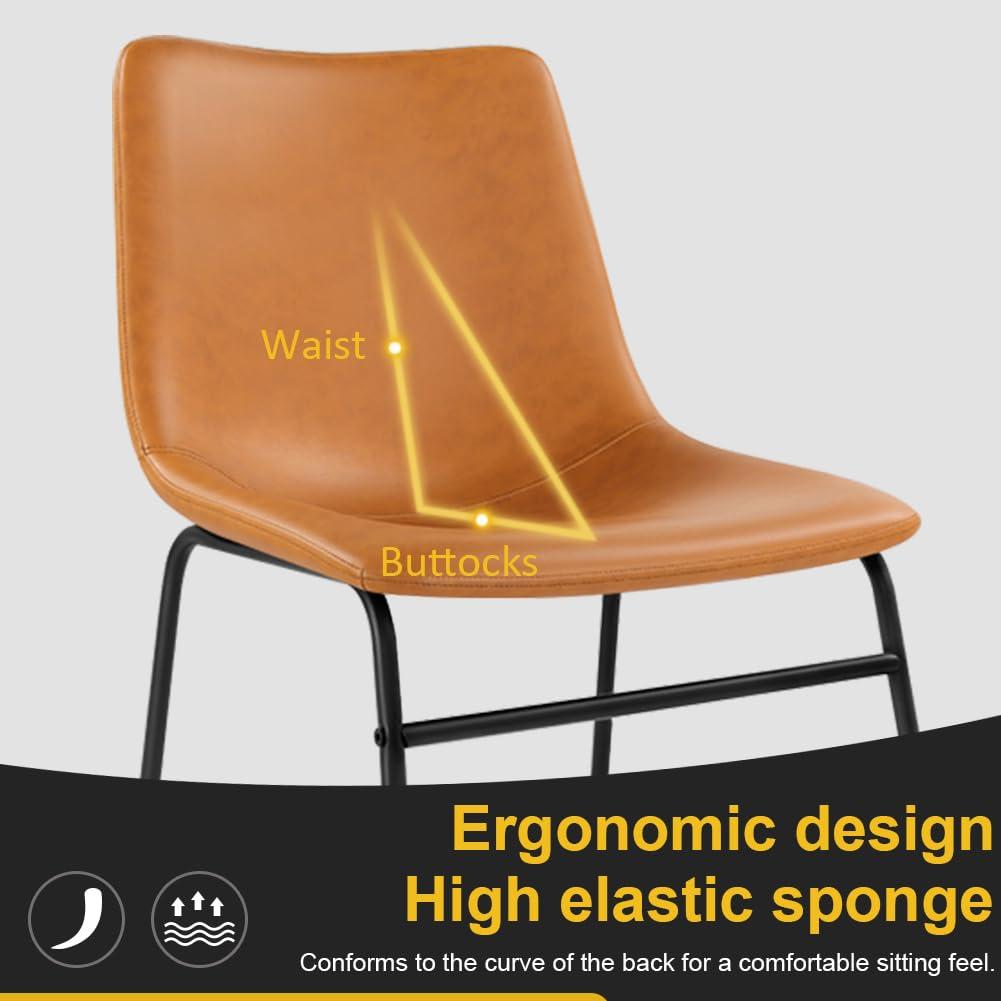WKWKER Dinning Chairs Set of 2 Faux Leather Industrial Chair Counter Height Chair Metal Legs with Footrest Kitchen Chair for Home Bar Coffee Shop Patio Dining Chair Height 19’’ (Brown, 2pcs)