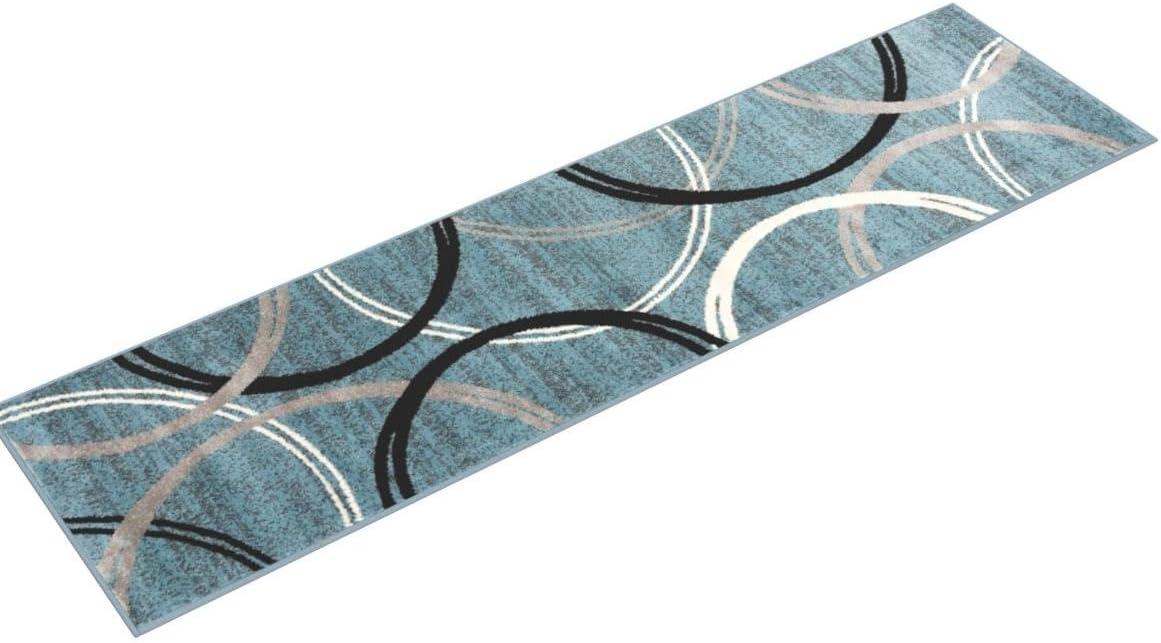 World Rug Gallery Contemporary Abstract Circles Design Blue 2' x 7' Indoor Runner Rug