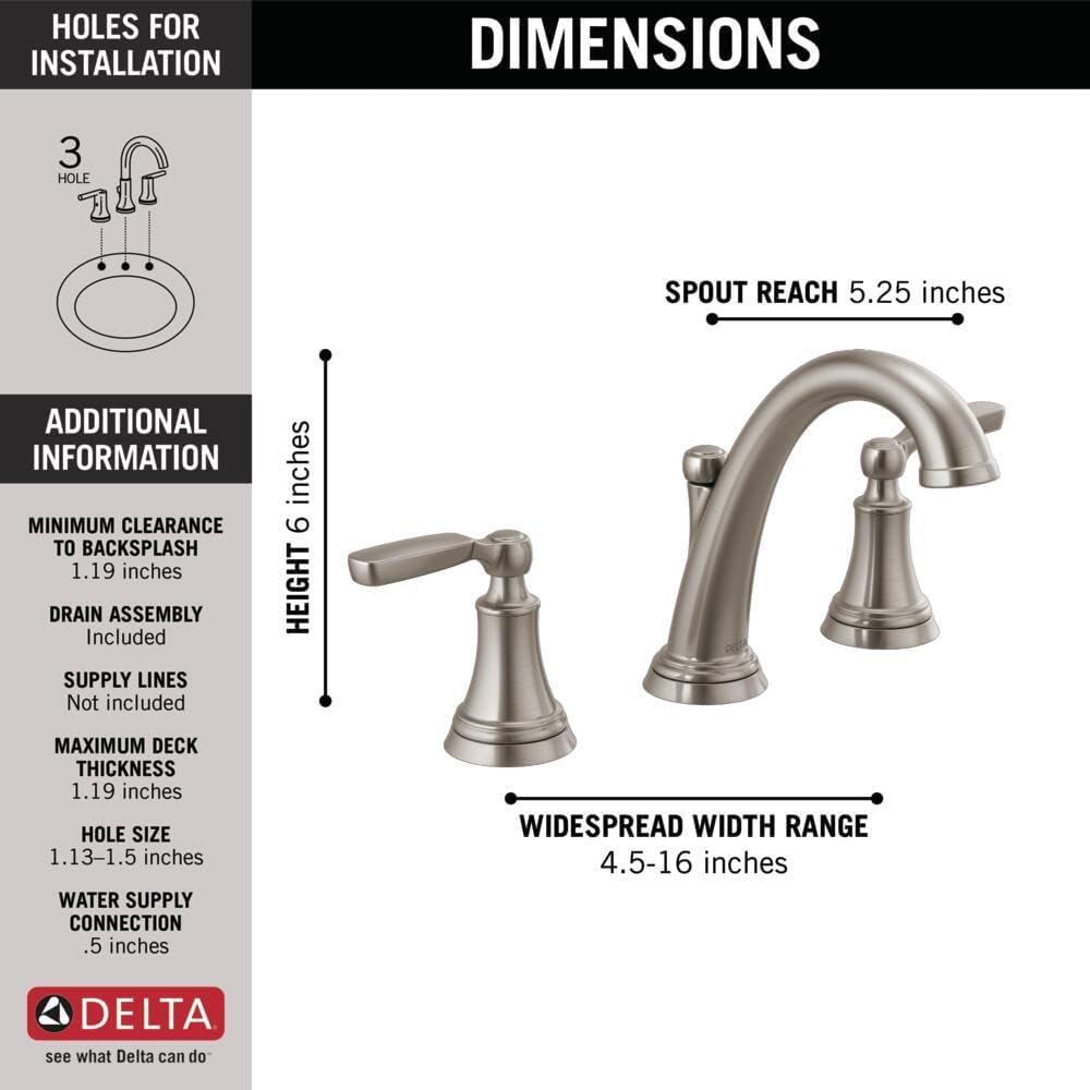 Woodhurst Widespread Bathroom Faucet 3 Hole, 2-handle Bathroom Sink Faucet with Drain Assembly