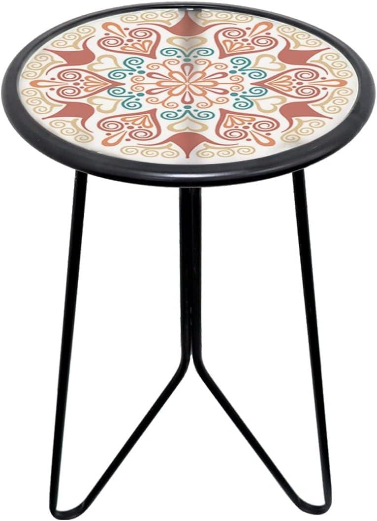 Orange Metal and Glass Round Outdoor End Table