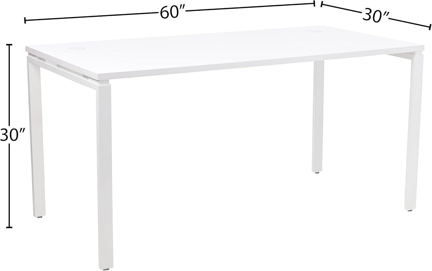 60" Writing Desk with White Laminate Top and White Finish Metal Legs