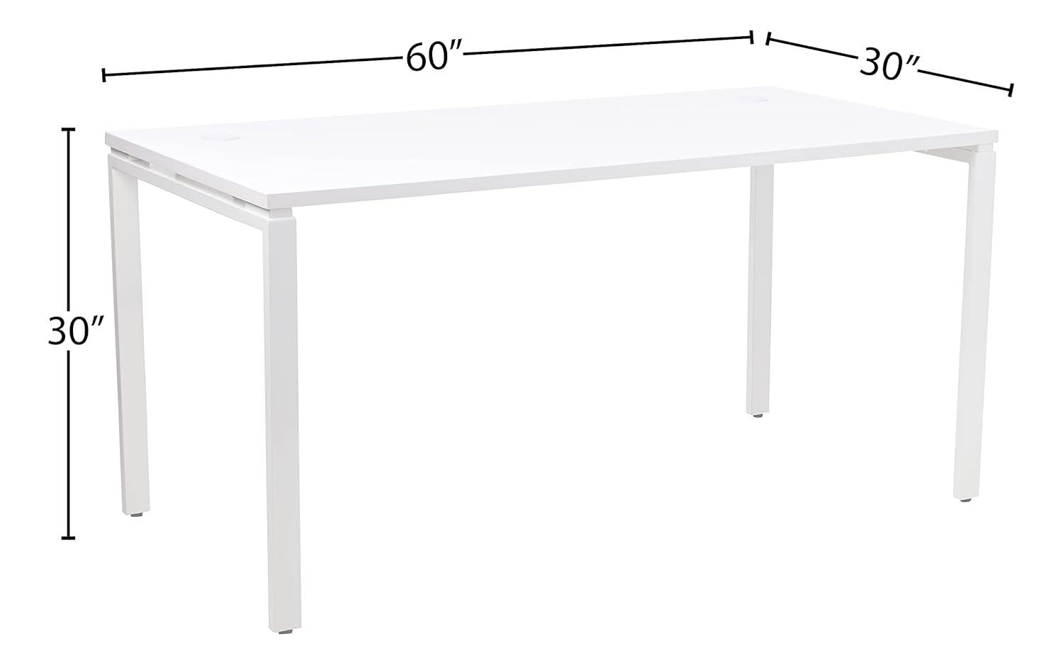 60" Writing Desk with White Laminate Top and White Finish Metal Legs