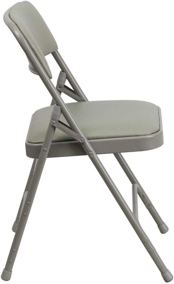 Flash Furniture 4 Pack HERCULES Series Curved Triple Braced & Double Hinged Gray Vinyl Metal Folding Chair