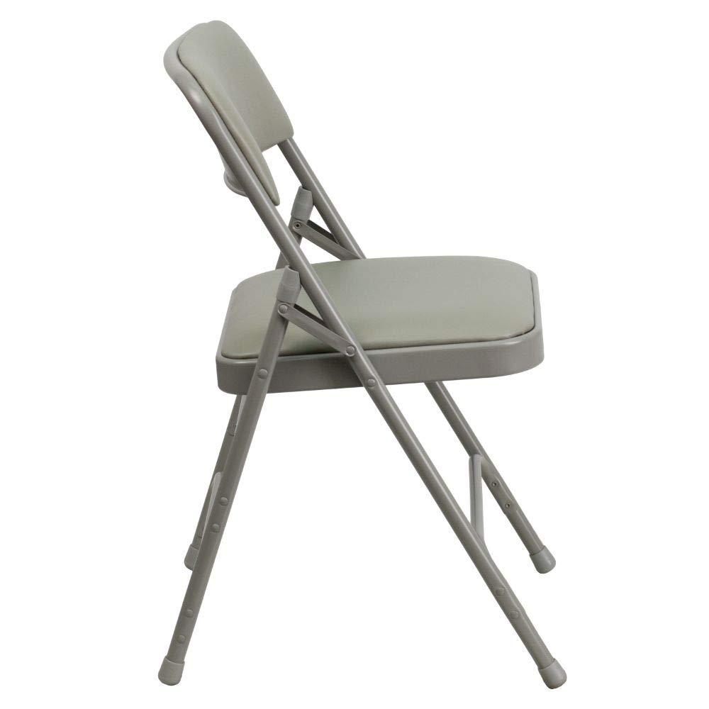 Flash Furniture 4 Pack HERCULES Series Curved Triple Braced & Double Hinged Gray Vinyl Metal Folding Chair