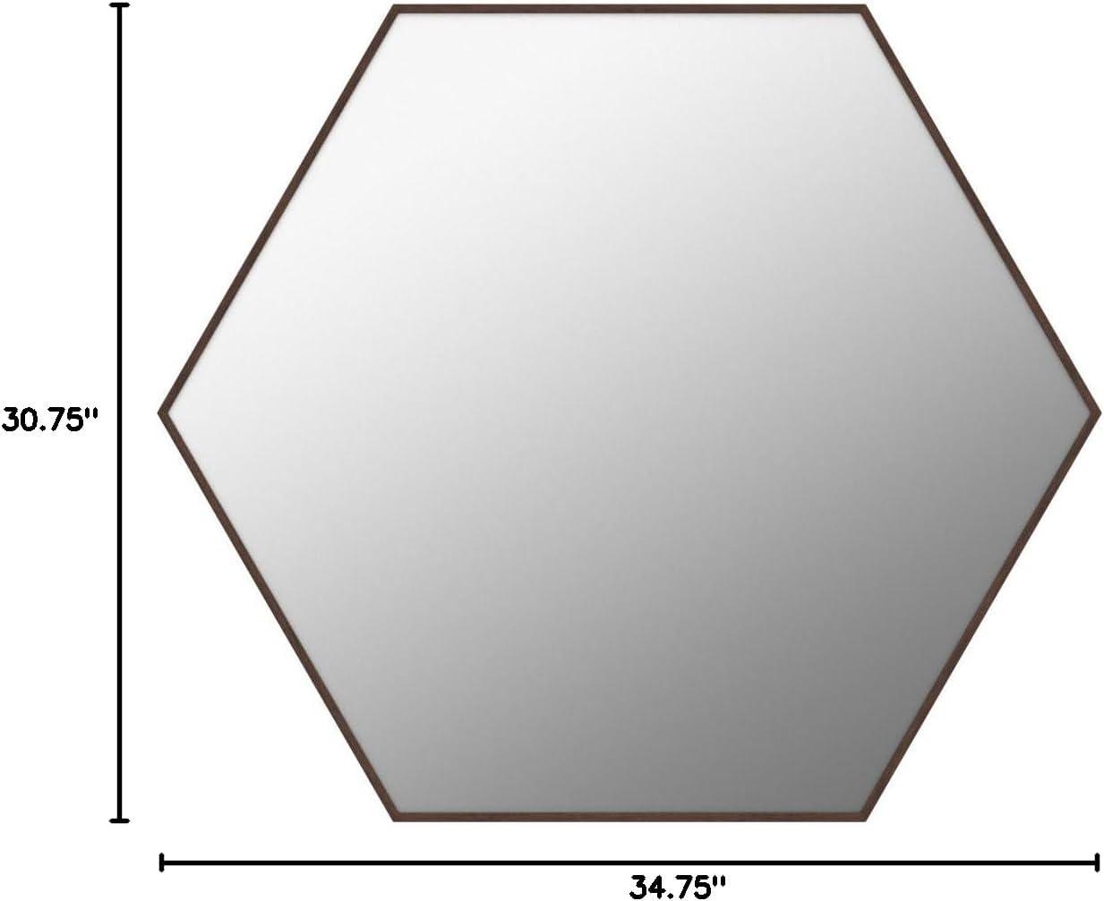 30.75" x 34.75" Rhodes 6 Sided Hexagon Wall Mirror Walnut Brown - Kate and Laurel: Modern, No Assembly, Wall Mount