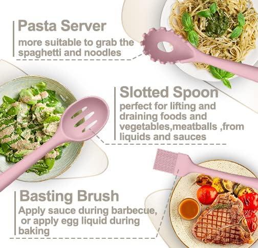 shuoli Silicone Cooking Kitchen Utensil Set, 43 Pcs Pink Cooking Utensils Set, Turner, Tongs, Spoon, Spatula, Kitchen Gadgets Tools Set For Nonstick Cookware, Heat Resistant (Dishwasher, BPA Free)