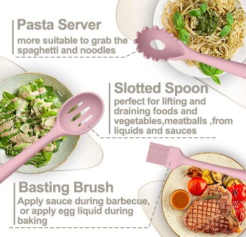 shuoli Silicone Cooking Kitchen Utensil Set, 43 Pcs Pink Cooking Utensils Set, Turner, Tongs, Spoon, Spatula, Kitchen Gadgets Tools Set For Nonstick Cookware, Heat Resistant (Dishwasher, BPA Free)