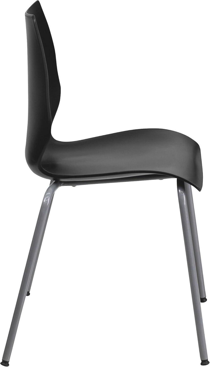 Flash Furniture HERCULES Series 770 lb. Capacity Black Stack Chair with Lumbar Support and Silver Frame