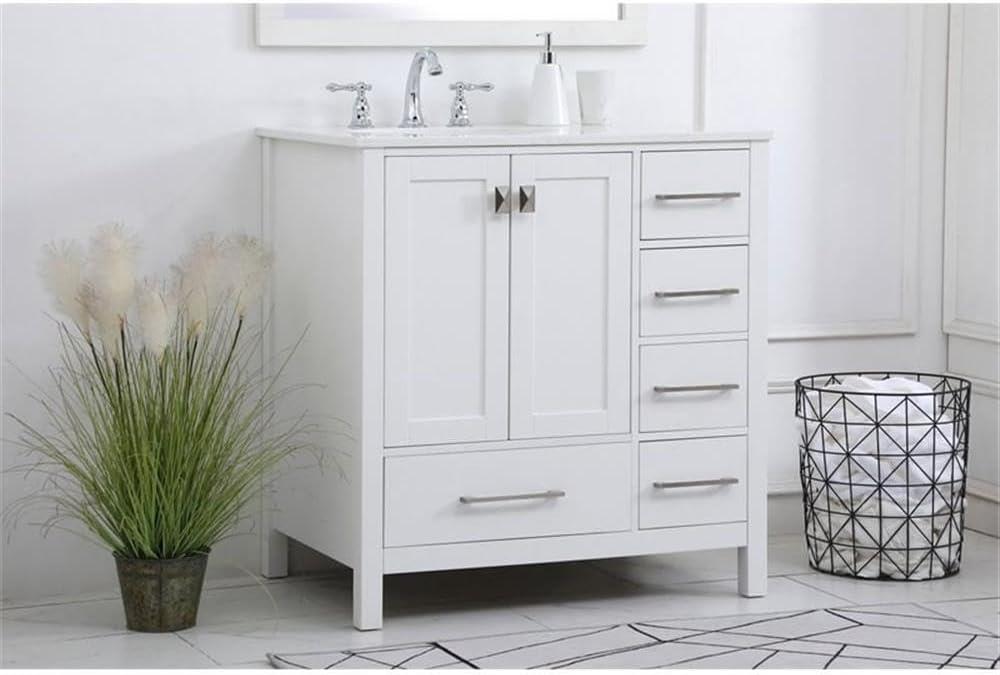 Elegant Decor Irene 32" Solid Wood and Stone Single Bathroom Vanity in White