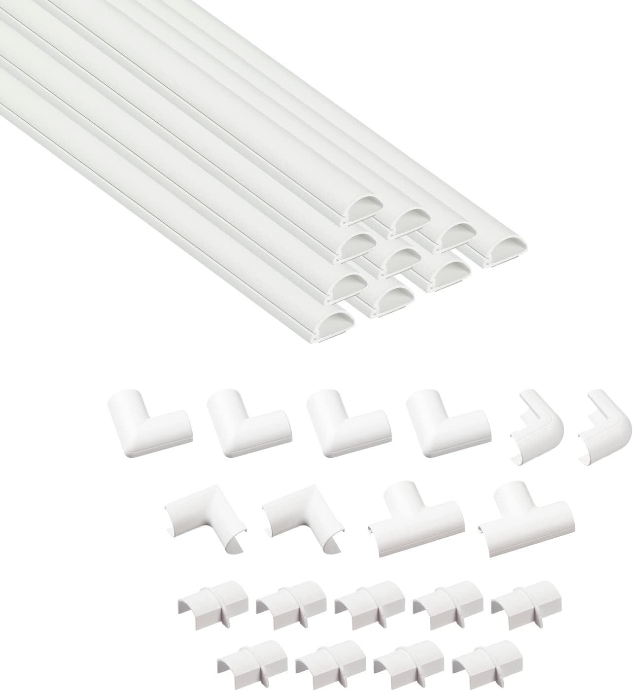 D-Line White Half Round Cord Cover Pack, 0.78x0.39in, 10x 15.7in Lengths