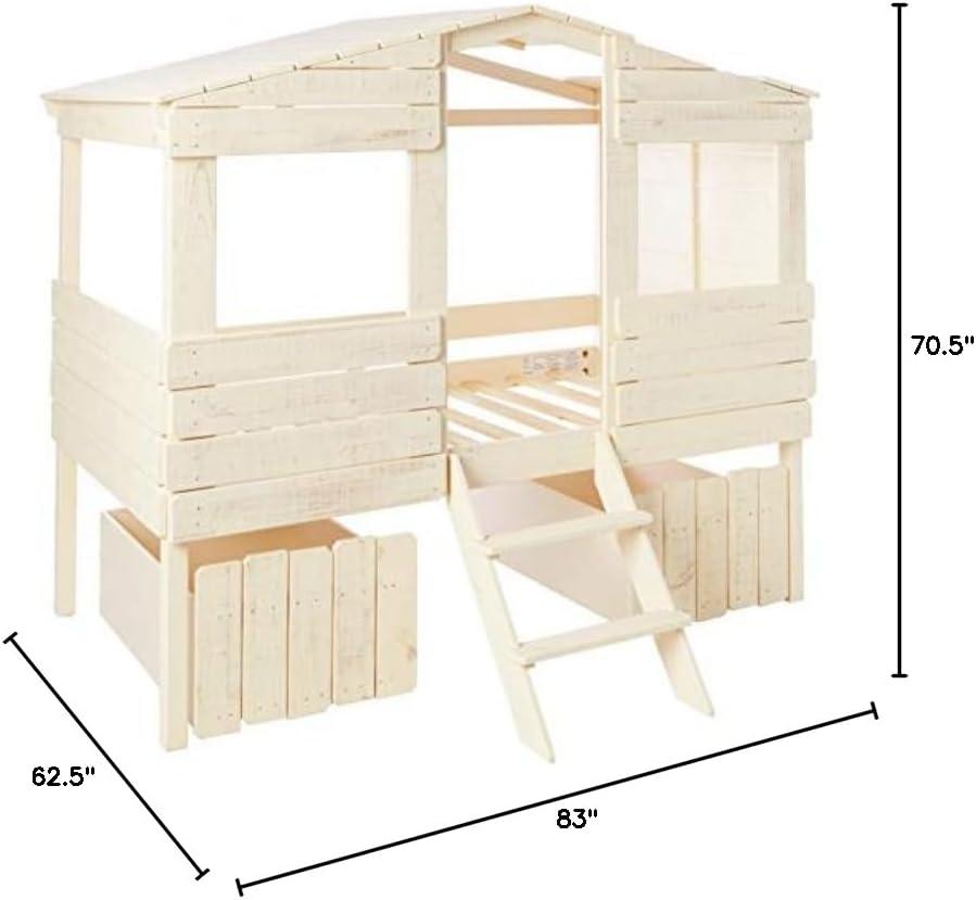 Rustic Sand Twin Pine Loft Bed with Storage Drawers