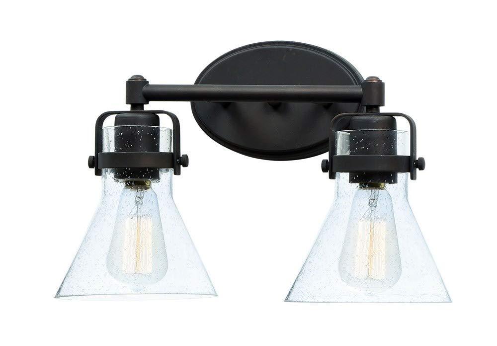 Bronze 15" Dimmable Vanity Light with Seedy Glass Shades
