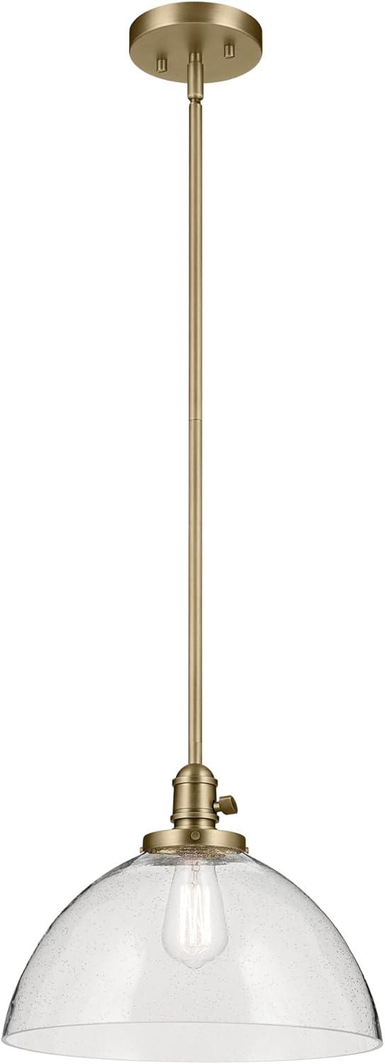 KICHLER Avery 11" 1-Light Dome Pendant with Clear Seeded Glass in Natural Brass, for Kitchen Island, Dining Table, (11" x 14"), 43912NBR