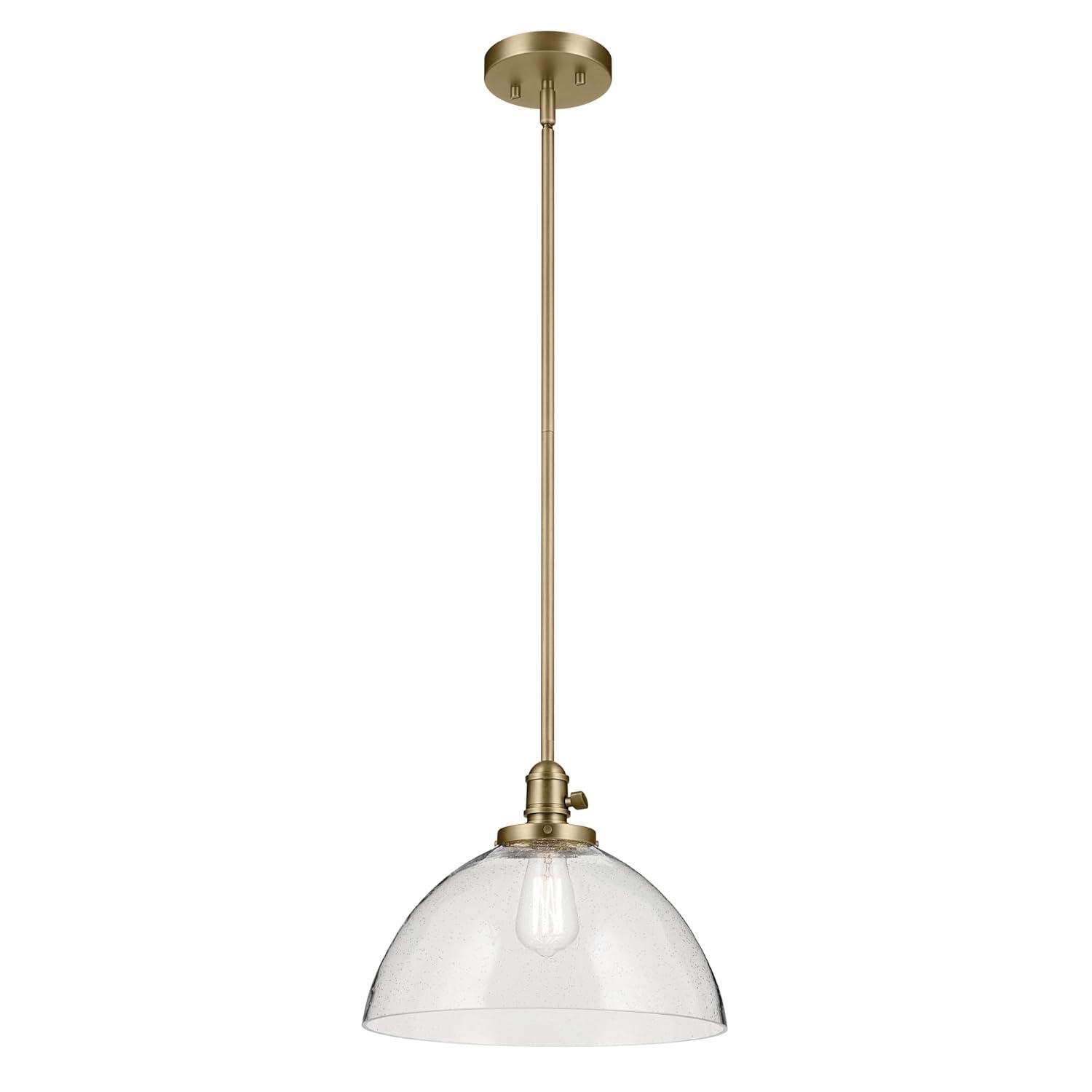 KICHLER Avery 11" 1-Light Dome Pendant with Clear Seeded Glass in Natural Brass, for Kitchen Island, Dining Table, (11" x 14"), 43912NBR