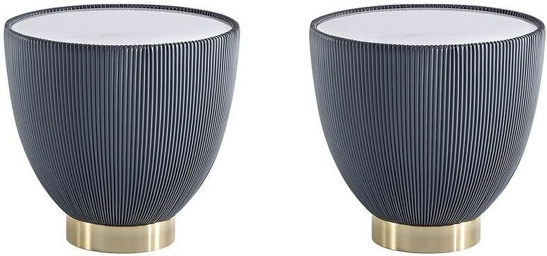 Anderson Round Grey Leatherette End Tables with Gold Base, Set of 2