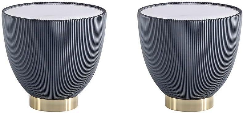 Manhattan Comfort Set of 2 Anderson Leatherette End Tables: Gold Metal Finish, No Assembly Required