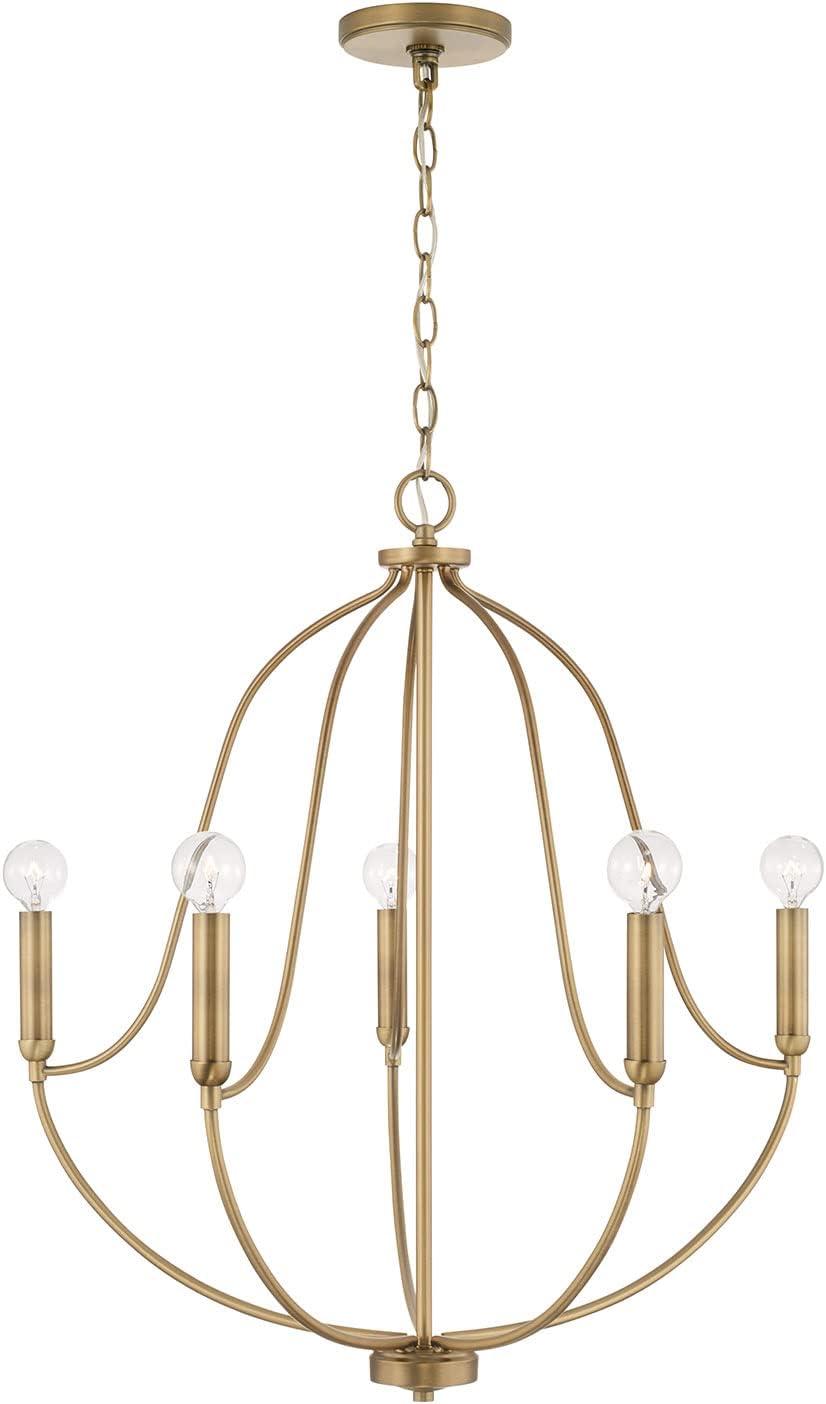 Aged Brass 5-Light Candle Chandelier with Curved Arms