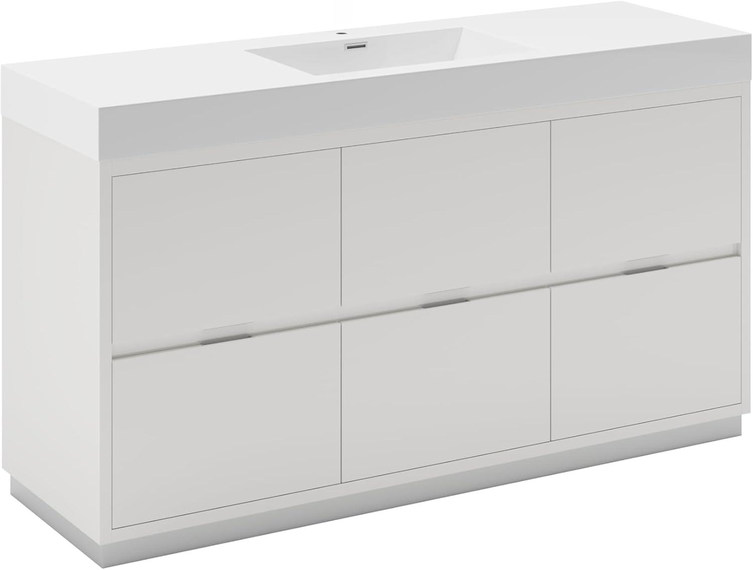 Valencia 60" Freestanding Single Modern Bathroom Vanity with Ingegrated Sink - Faucet Not Included