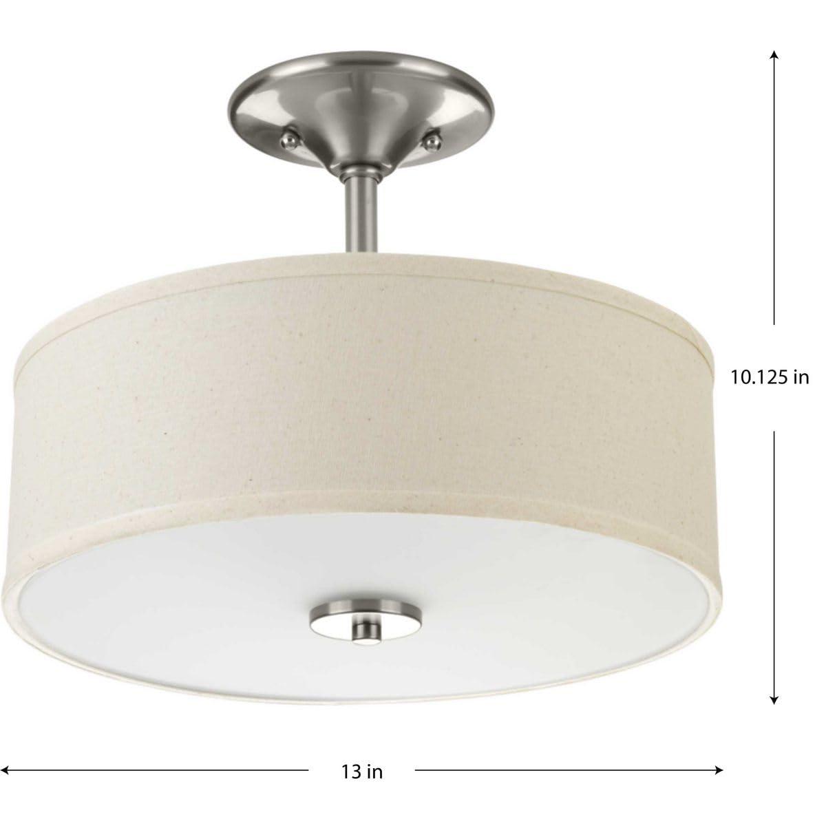 Progress Lighting, Inspire Collection, 2-Light Semi-Flush Mount, Brushed Nickel, Linen Shade