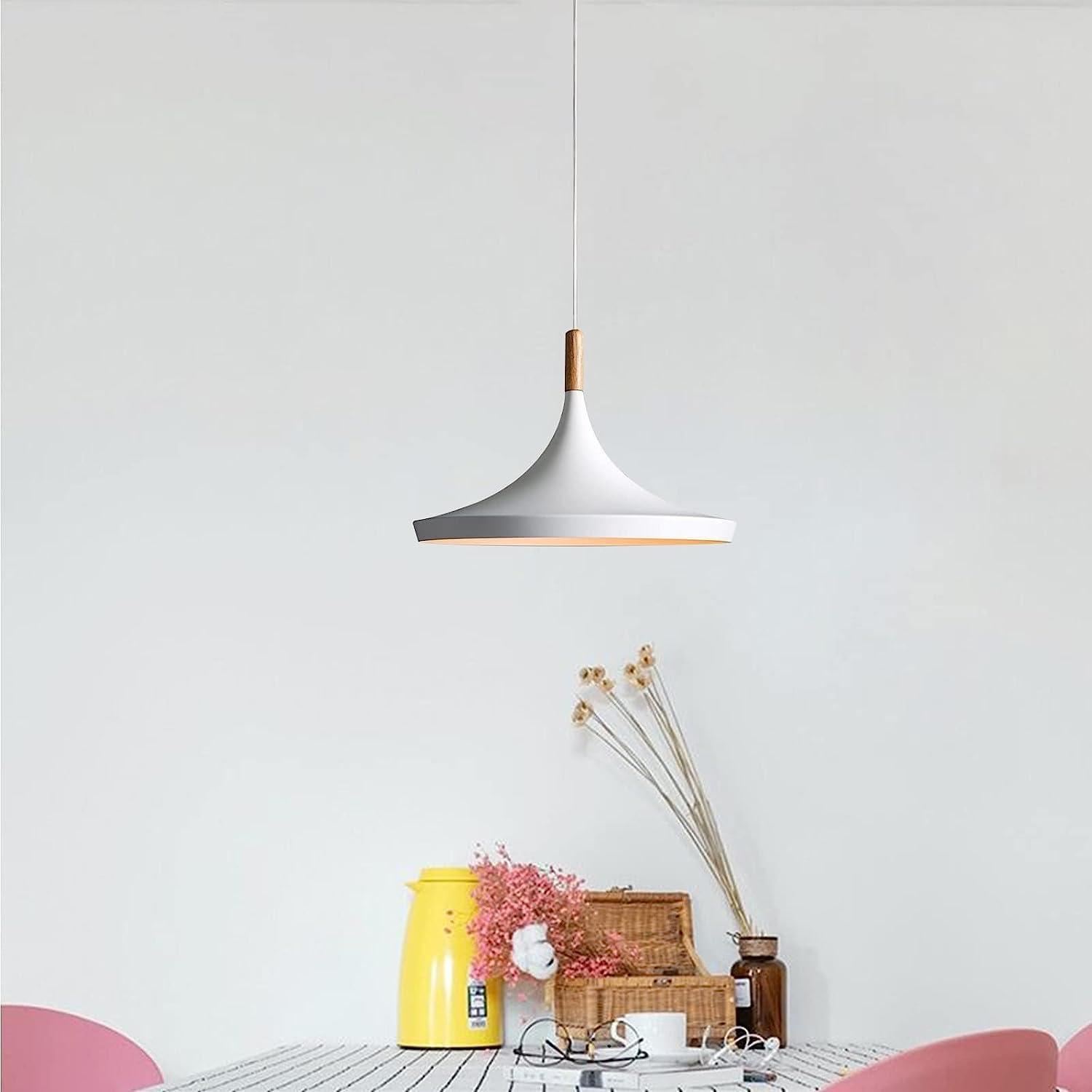 Battery Operated Pendant Light with Remote Control,White Ceiling Pendant Lights Fixtures,Nordic Style Hanging Lamp for Dining Room,Battery Powered Pendant Lighting Fixtures (Whit)