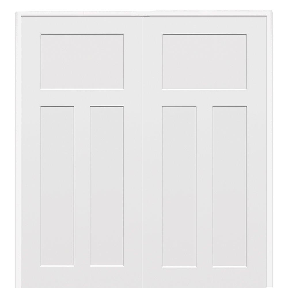 60 in. x 80 in. Smooth Craftsman Both Active Solid Core Primed Molded Composite Double Prehung Interior Door