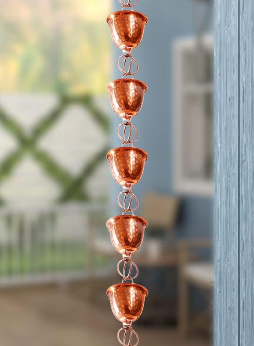 Monarch Rain Chains Pure Copper Hammered Cup Rain Chain Replacement Downspout for Gutters