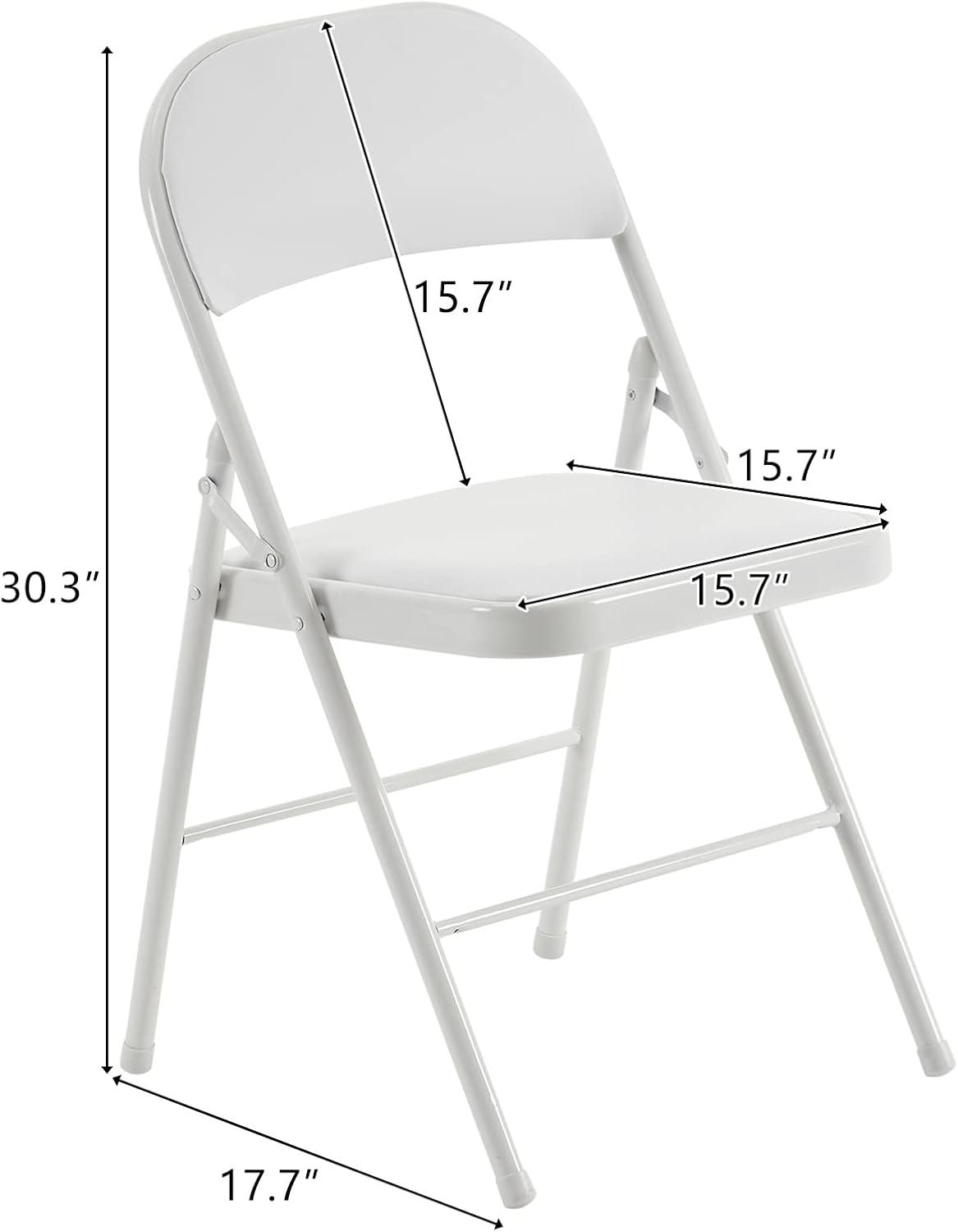 Folding Chairs with Padded Cushion and Back, 6pcs Potable Iron & PVC Durable Chairs for Indoor and Outdoor, School, Office and Garden Party, White