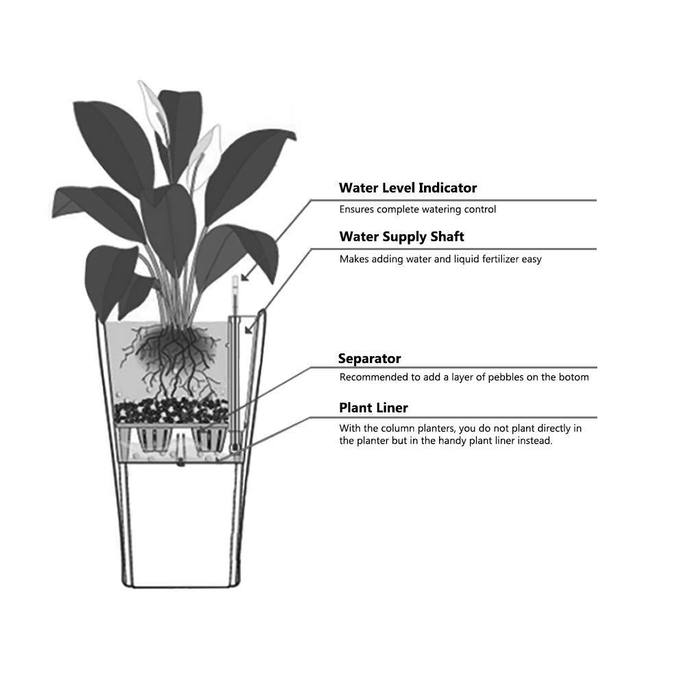 XBrand 30" H Black Rattan Self Watering Indoor Outdoor Square Planter Pot, Tall Decorative Gardening Pot, Home Décor Accent