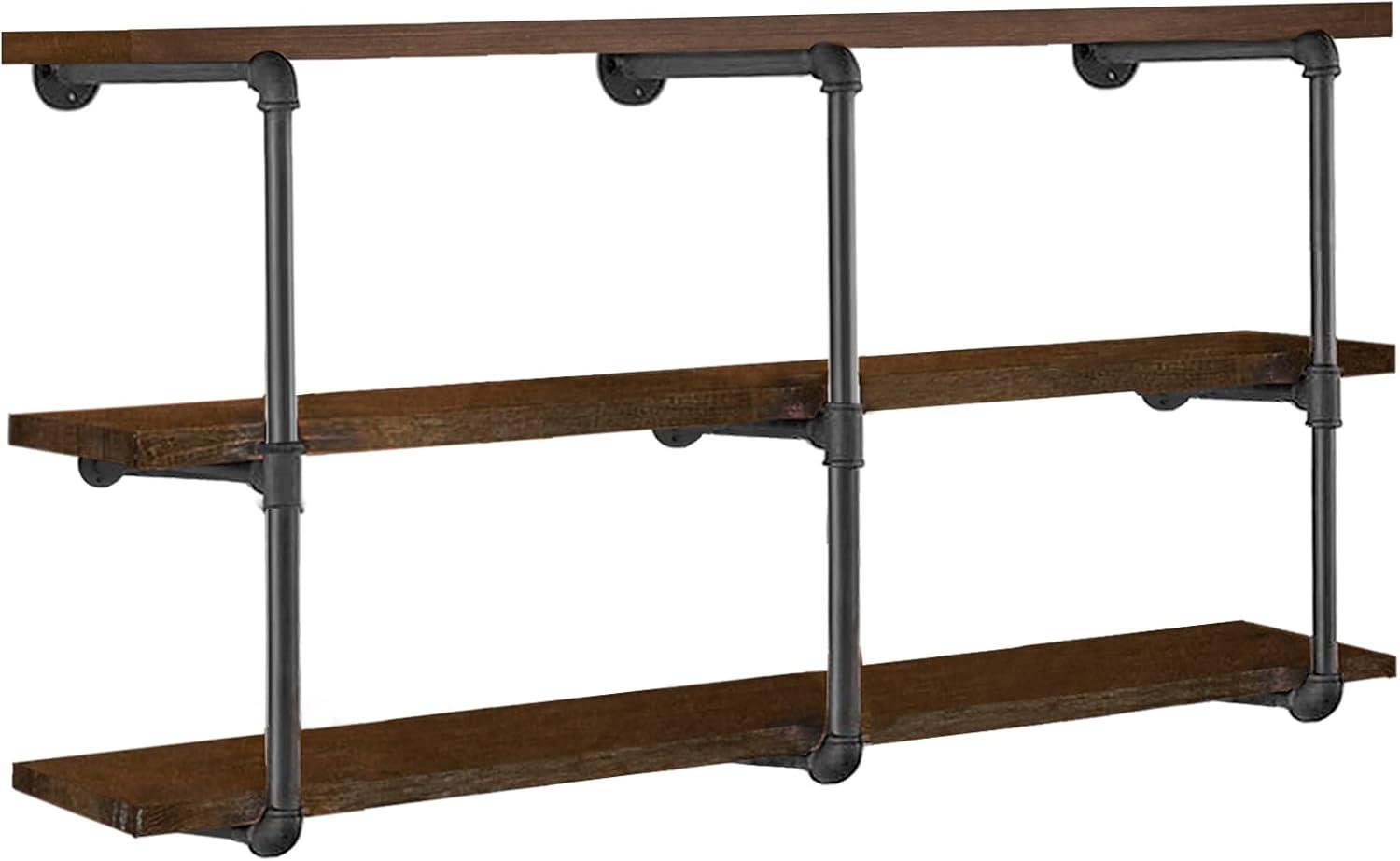 HITOMEN Industrial Iron Pipe Shelves, 3 Set 3-Tier, 28" Tall, 12" Depth, DIY Open Bookshelf Bookcase, Wall Mounted Vintage Retro Shelving, Rustic Farmhouse Pantry Kitchen Storage, Black Shelf Brackets