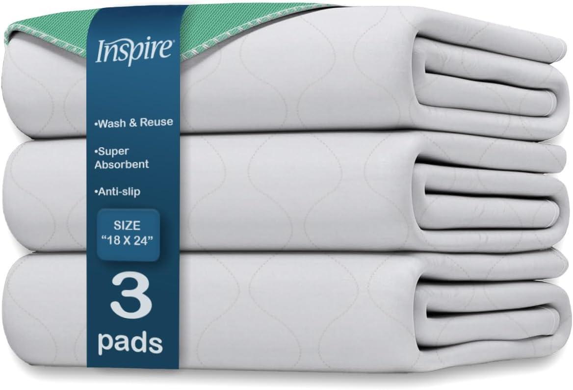 Inspire Washable and Reusable Incontinence Chair Pads | 3 Pack Chucks Pads (18 X 24)