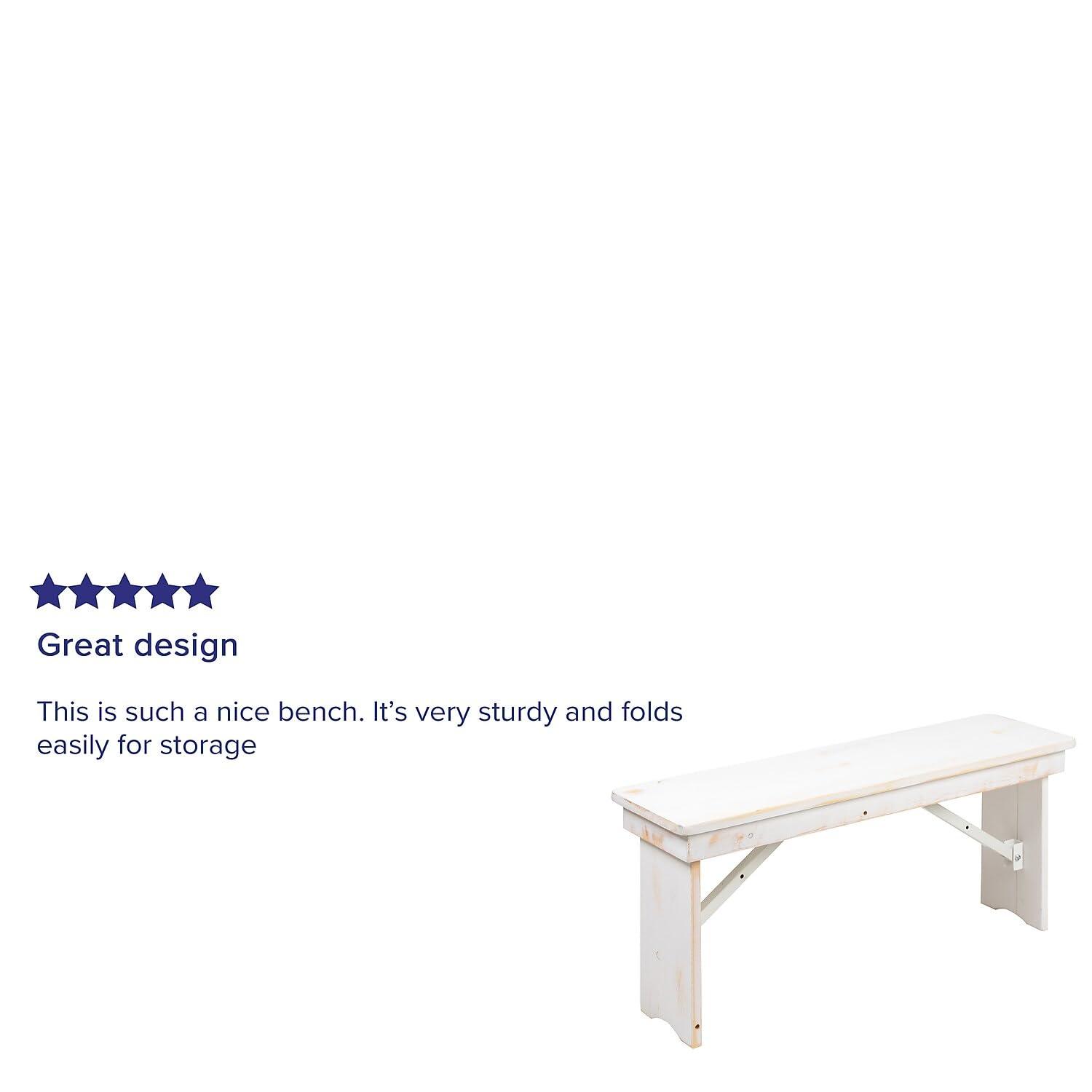 Flash Furniture HERCULES Series 40" x 12" Antique Rustic White Solid Pine Folding Farm Bench