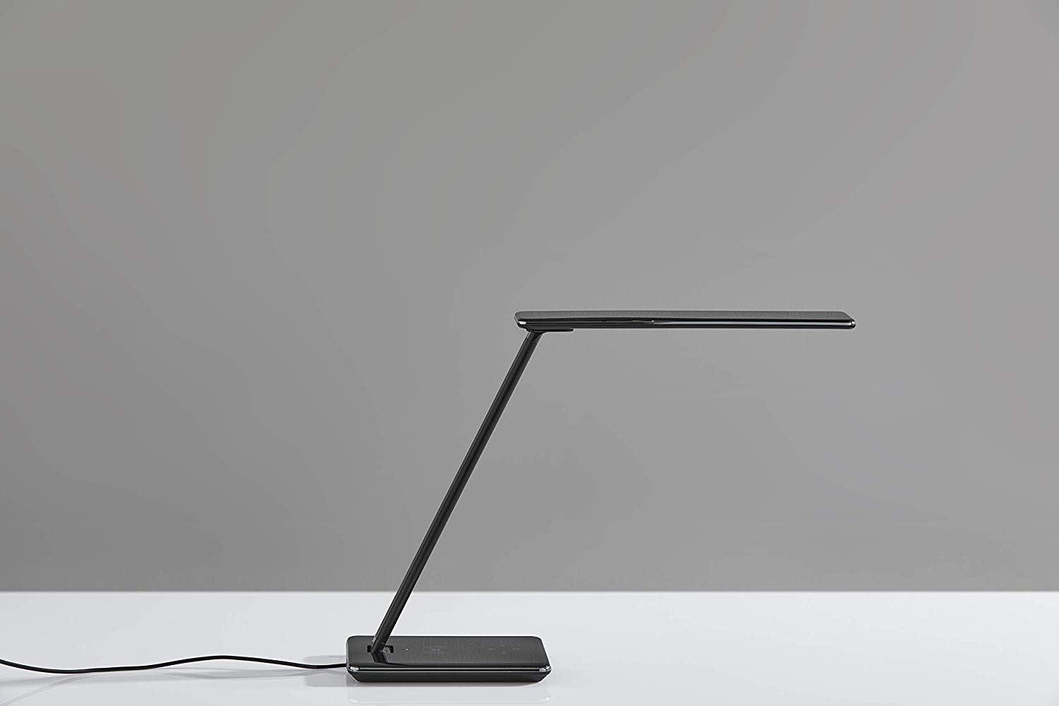 Glossy Black LED Desk Lamp with Touch Sensor and Wireless Charging