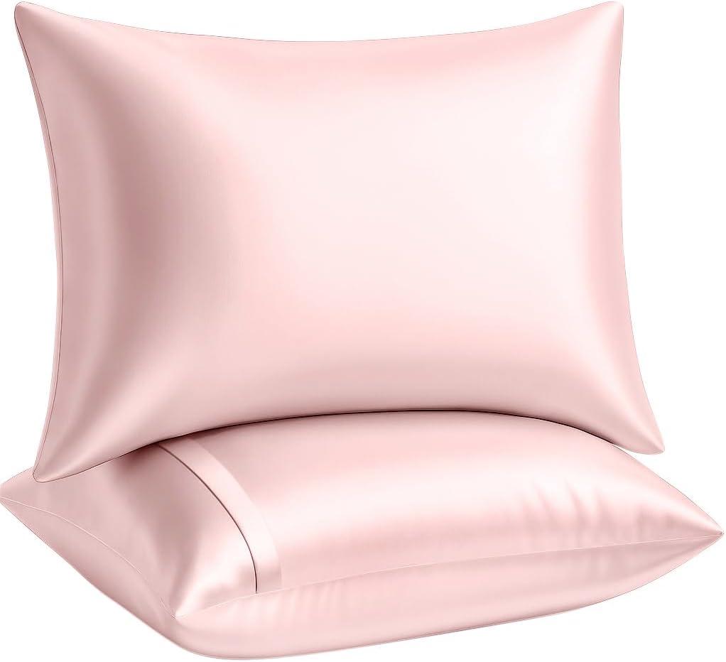 Shopbedding Satin Pillowcase for Hair and Skin - Standard Silk Satin Pillowcase with Zipper, Pink (Pillowcase Set of 2)