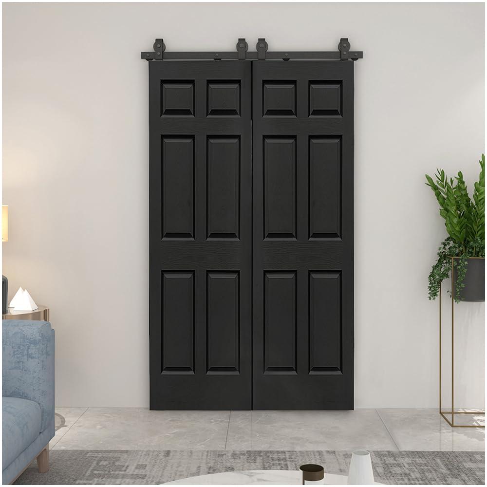 Calhome Paneled MDF Composite Double Bifold Barn Doors with Installation Hardware Kit
