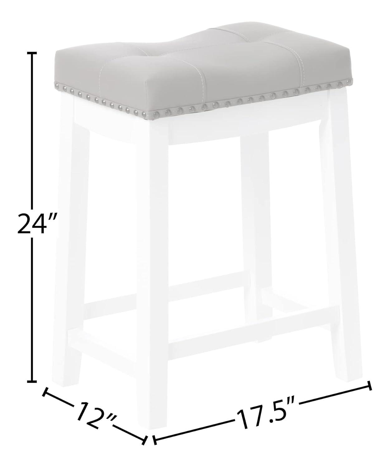 Angel Line Cambridge 24" Padded Saddle Stool, White w/ Gray Cushion, Set of 2
