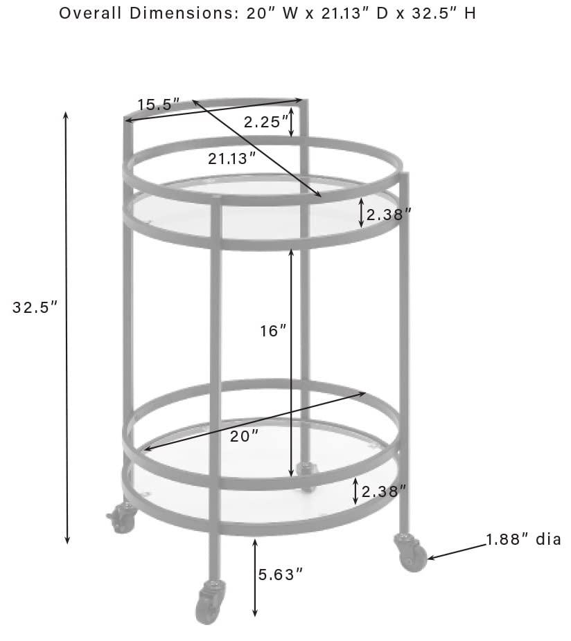 Bailey Round Bar Cart Gold - Crosley: Mobile Beverage & Drink Station, Tempered Glass Shelves, Steel Frame