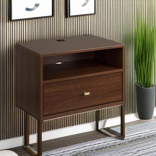 Floating 1 Drawer Nightstand with Open Shelf Cherry - Prepac: Laminated, Cable Management, Metal Glides