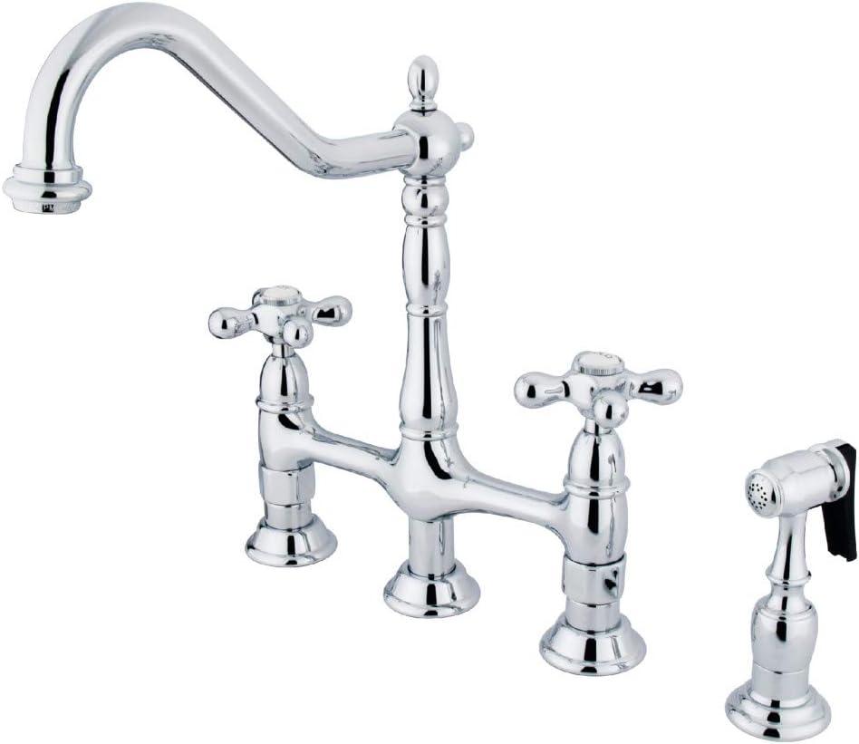 Polished Chrome Heritage Bridge Kitchen Faucet with Brass Sprayer