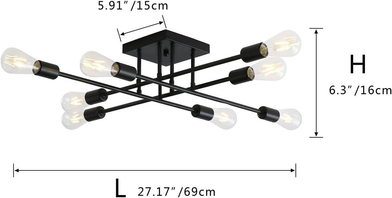 Aiwen 8 Lights Metal Sputnik Semi Flush Mount Ceiling Lamp Modern Home Decoration Light Fixture