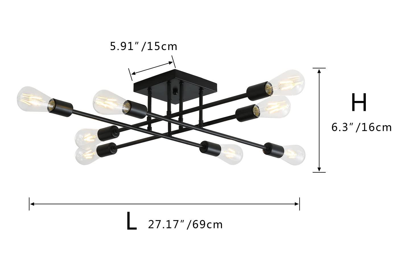 Aiwen 8 Lights Metal Sputnik Semi Flush Mount Ceiling Lamp Modern Home Decoration Light Fixture