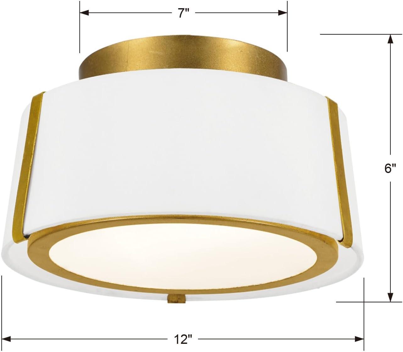 Antique Gold and White Silk Drum LED Ceiling Light