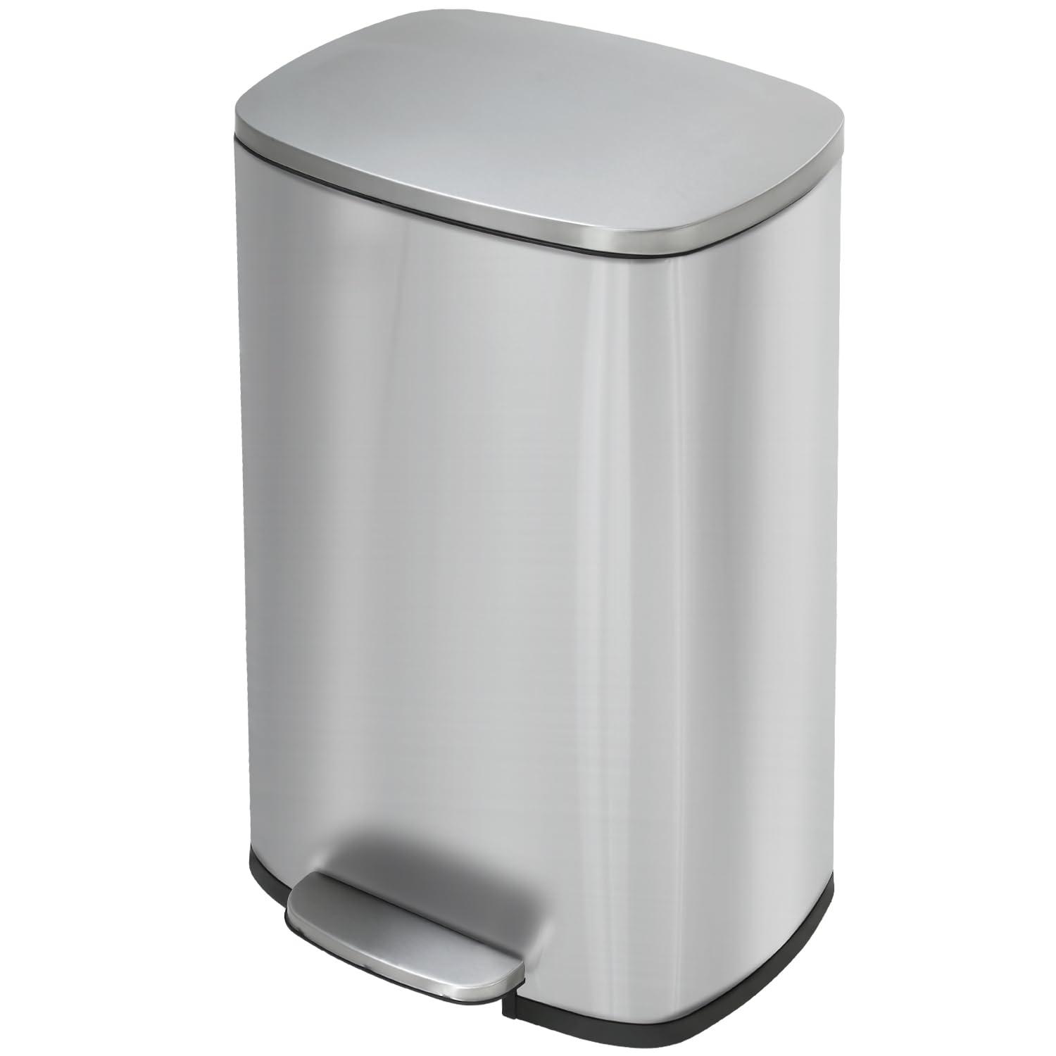 CL.HPAHKL 13 Gallon (50L)Trash Can ,Kitchen Trash Can, Stainless Steel with Lid, Foot Pedal and Inner Bucket, Fingerprint-Resistant Soft Close Lid Garbage Can, Pedal Rubbish Bin for Home Office
