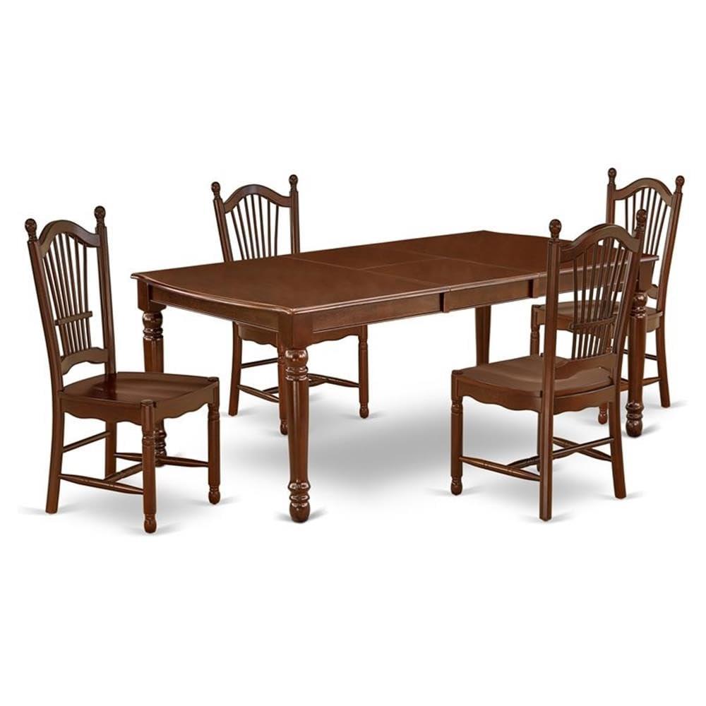 East West Furniture Dover 5-piece Wood Dining Room Set in Mahogany
