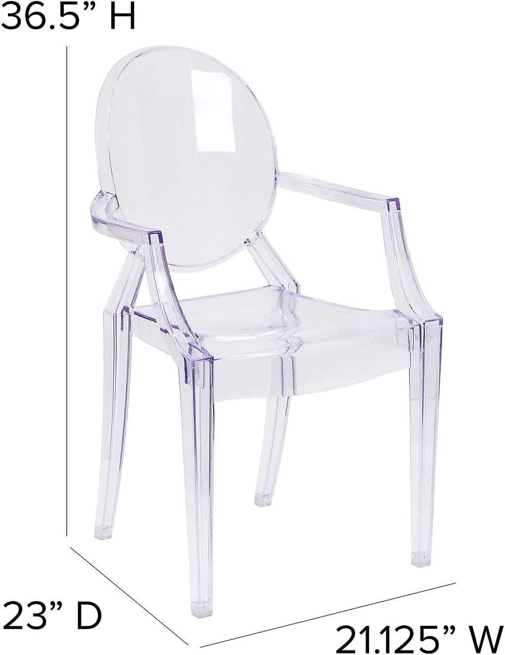 BizChair Oval Back Ghost Chair with Arms in Transparent Crystal