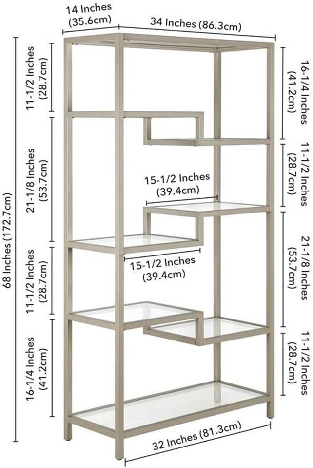 Evelyn&Zoe Johann 68" Tall Rectangular Bookcase, Satin Nickel