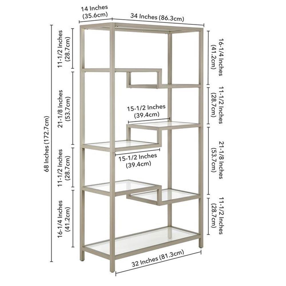 Evelyn&Zoe Johann 68" Tall Rectangular Bookcase, Satin Nickel