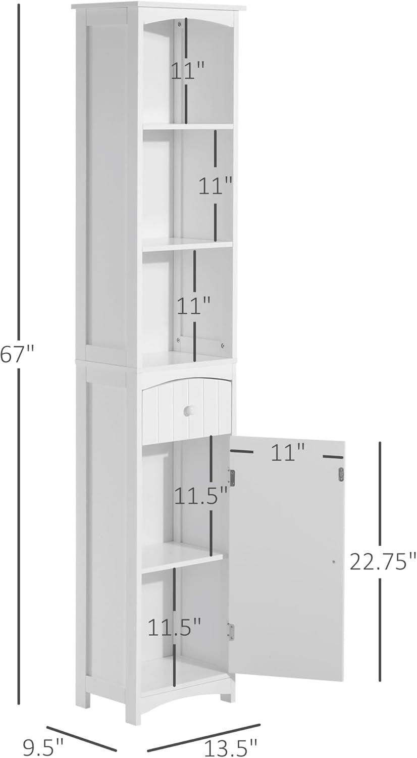 HOMCOM Bathroom Storage Cabinet, Free Standing Bath Storage Unit, Tall Linen Tower with 3-Tier Shelves and Drawer