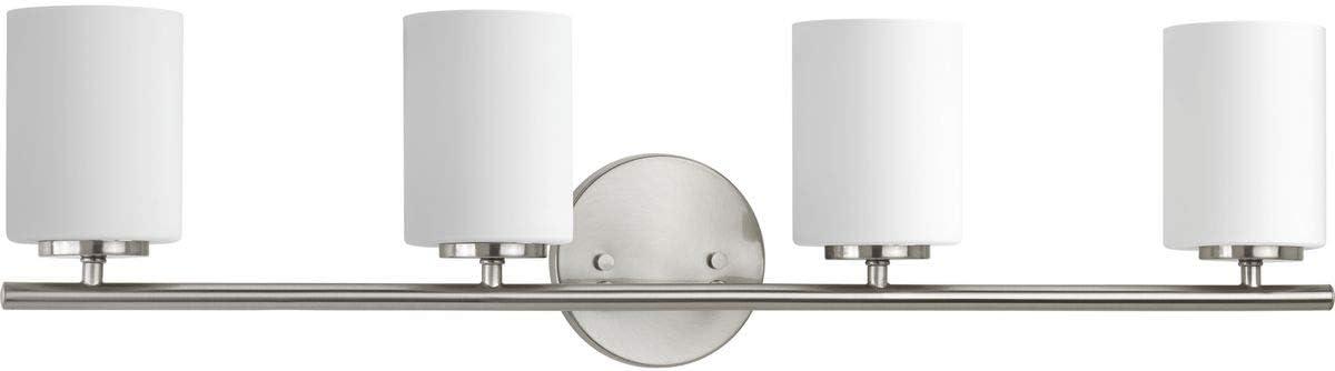 Progress Lighting Replay Collection 4-Light Bath Vanity, Brushed Nickel, Porcelain Shade