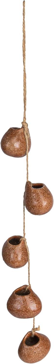 Brown Stoneware Hanging Vases with Jute Rope and Reactive Glaze