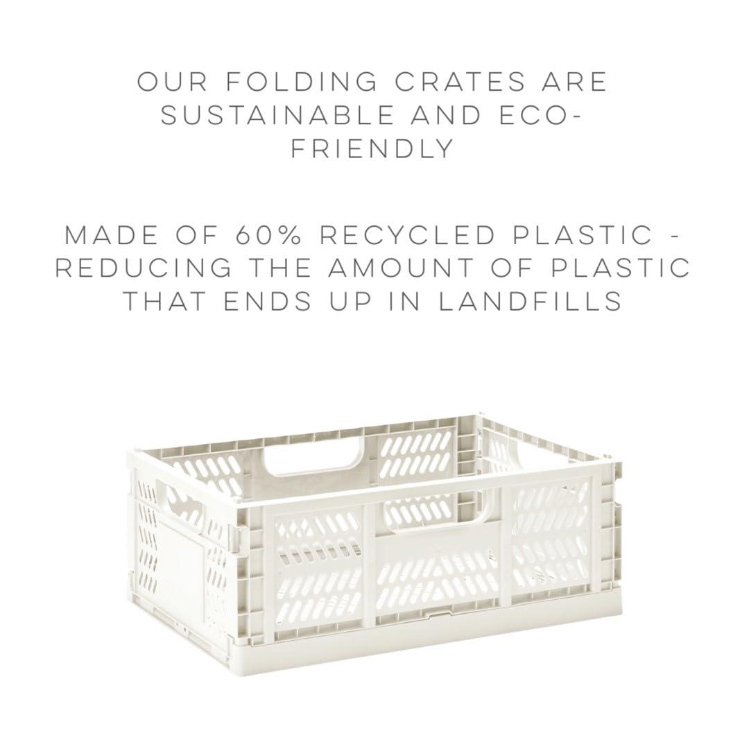 3 Sprouts Rectangular Recycled Plastic Foldable Crate (Large Size) - Cream